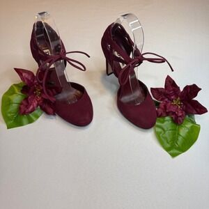 Dune London 267 Cannas d'Orsay Pumps Lace Up Stiletto Heels Burgundy Suede Sz 37